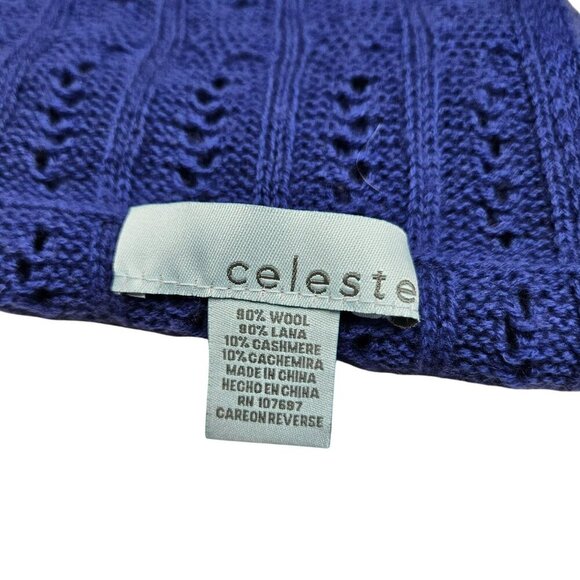 Celeste Royal Blue Wool & Cashmere‎ Open Knit Infinity Scarf Stretchy Wide Soft - Picture 2 of 4